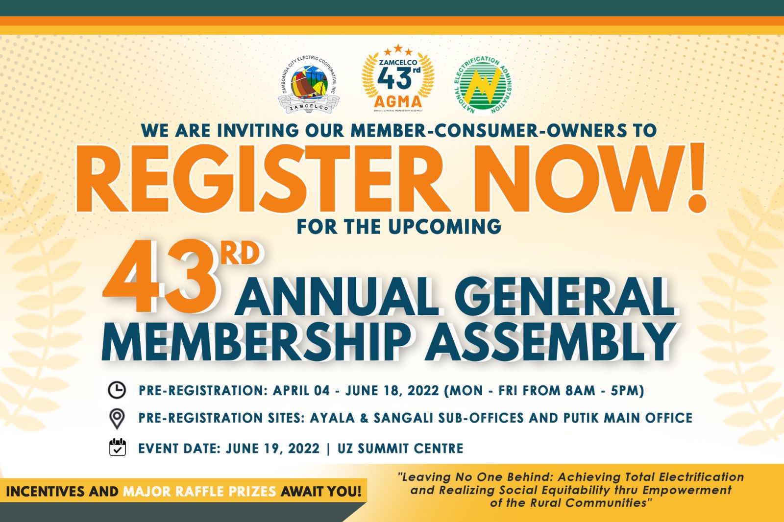 43rd Annual General Membership Assembly (AGMA) IS NOW OPEN – REGISTER NOW